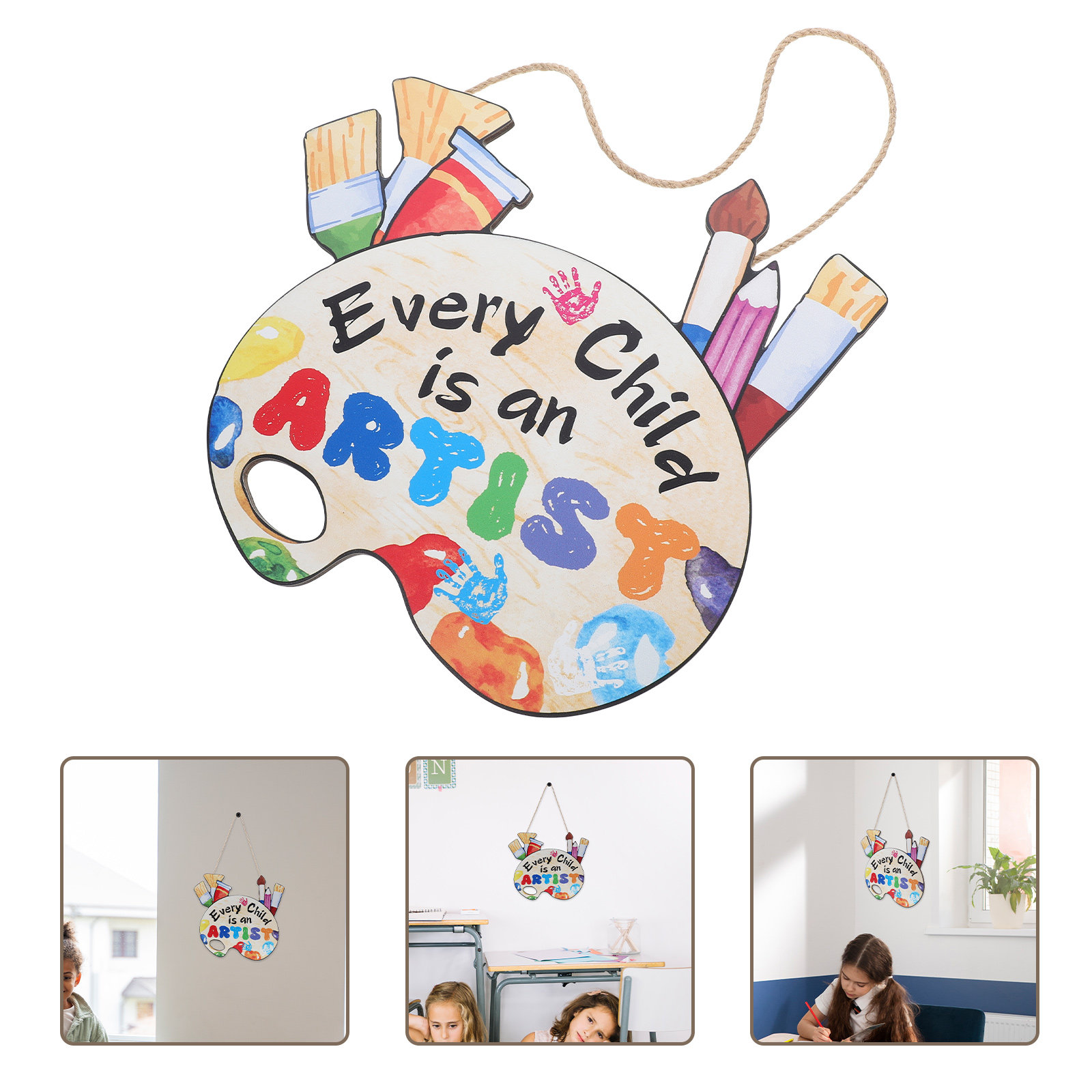 Home Office Or - ป้ายติดผนังห้องเรียนทำจากไม้ – ของตกแต่งแบบแขวน DIY สีสันสดใส สำหรับบ้าน