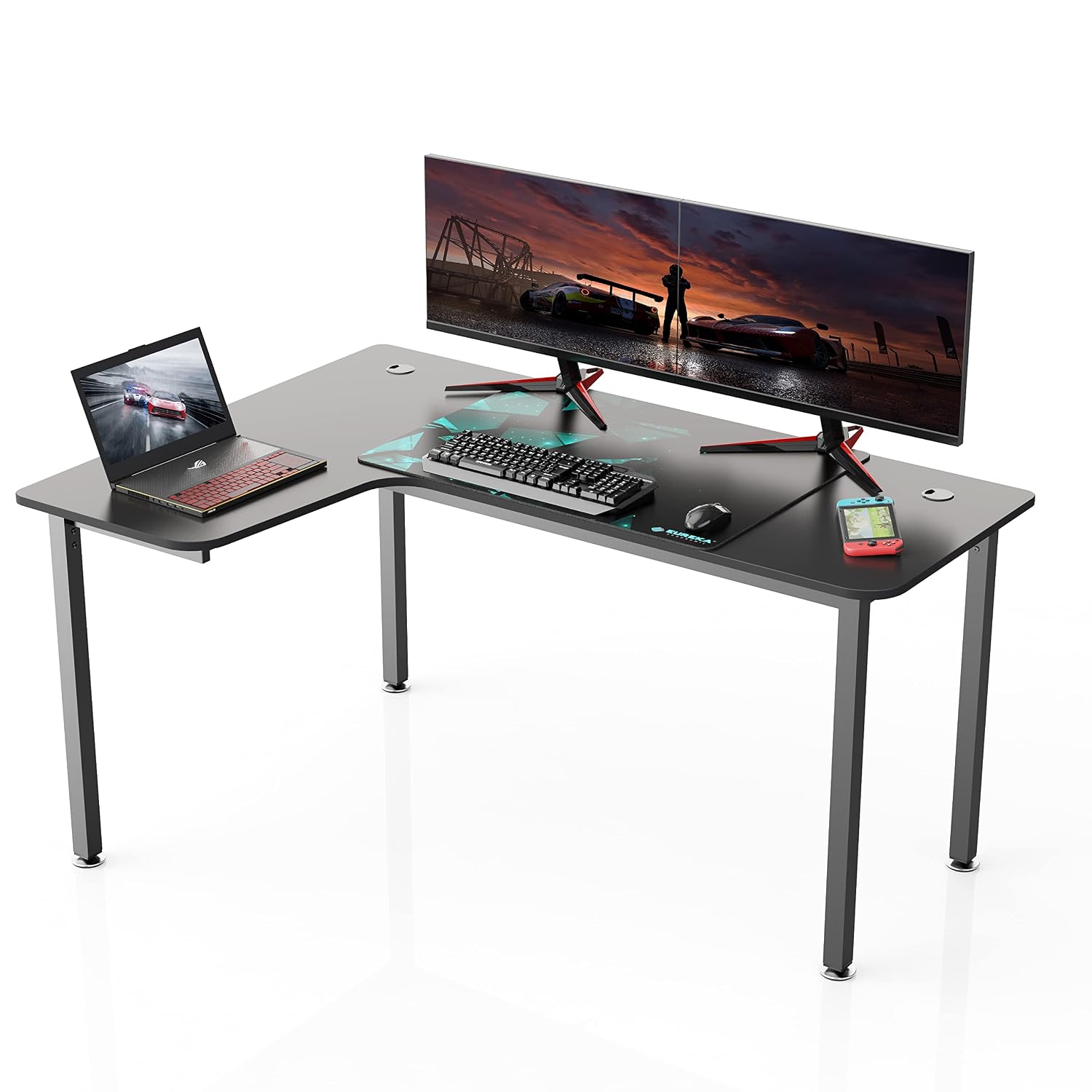 Home Office Work Table - โต๊ะทำงานเข้ามุมรูปตัวแอล สีดำ ขนาด 60 นิ้ว สำหรับโฮมออฟฟิศ