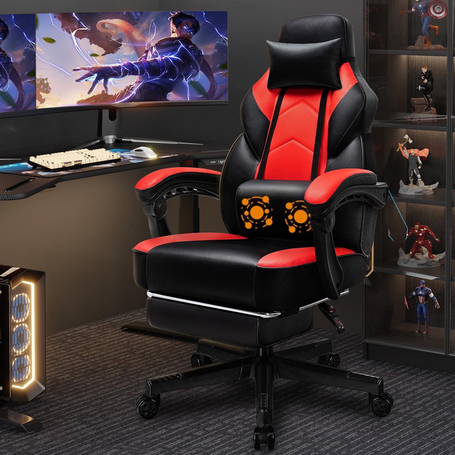 Ergonomic Office Chair - เก้าอี้เกมมิ่งพร้อมที่วางเท้า ระบบนวดหลัง รองรับสรีระ ออกแบบตามหลักสรีรศาสตร์ สำหรับใช้ในบ้าน สำนักงาน