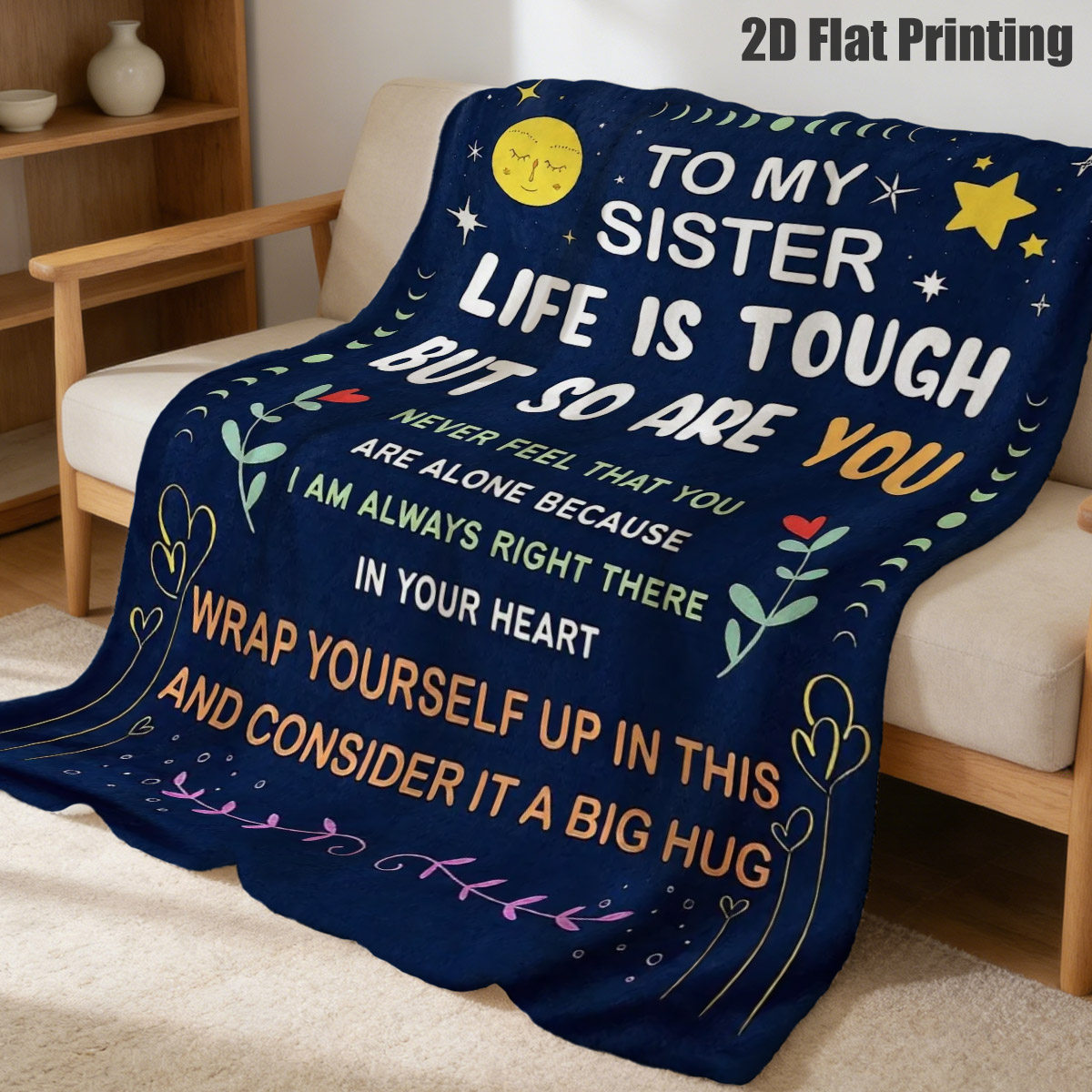 Home Office Room Inspiration - ผ้าห่มผ้าสักหลาดลายคำคมสร้างแรงบันดาลใจสำหรับพี่น้อง ลายพระจันทร์ ดวงดาว หัวใจ ผ้าห่มคลุมสำหรับโซฟา เตียง