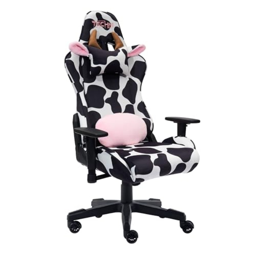 Ergonomic Office Chair - เก้าอี้เกมมิ่งสำหรับใช้ในโฮมออฟฟิศ ทำจากหนังวัวสีดำ พร้อมพนักพิงตามหลักสรีรศาสตร์และปรับความสูงได้