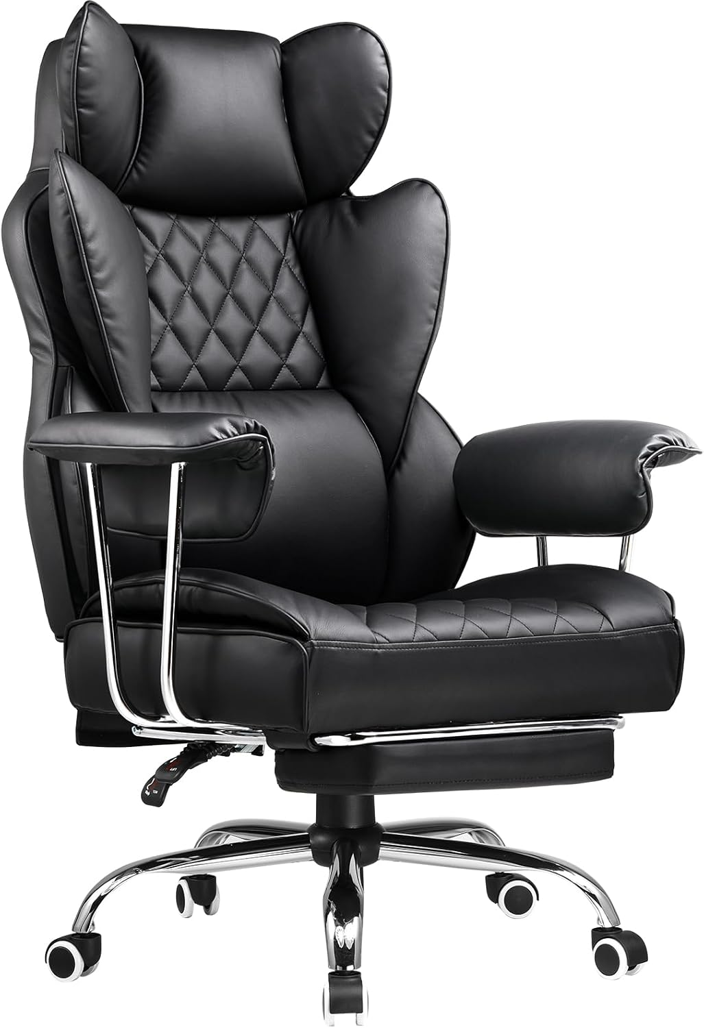 Ergonomic Office Chair - เก้าอี้สำนักงานขนาดใหญ่พิเศษพร้อมที่พักเท้า, เก้าอี้เกมมิ่งหนังพนักพิงสูง, เก้าอี้ผู้บริหารตามหลักสรีรศาสตร์พร้อมพนักพิงหลังแบบ Pocket Spring