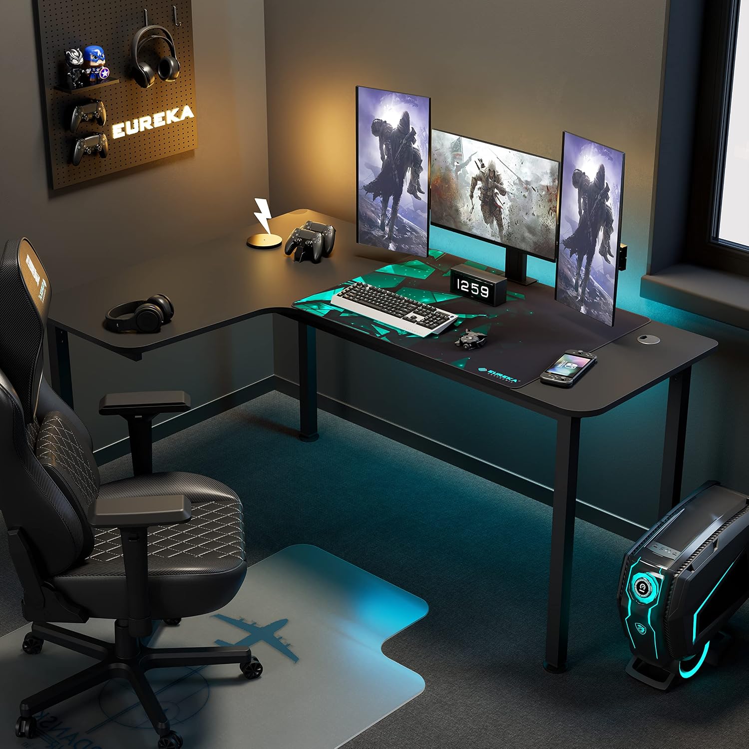 โต๊ะทำงานเข้ามุมรูปตัวแอล สีดำ - Home Office Work Table บทวิจารณ์และราคา
