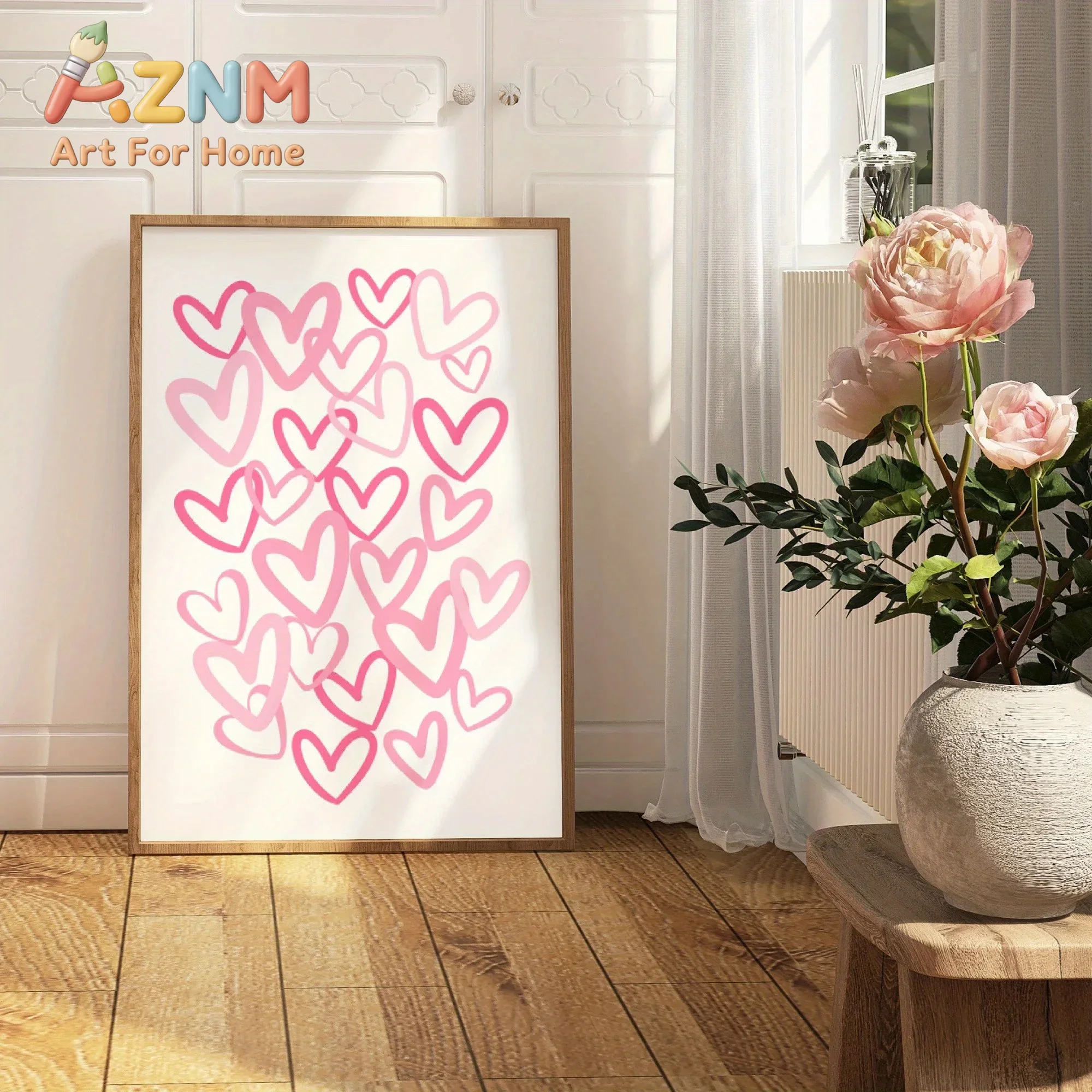 ภาพพิมพ์บนผ้าใบลายหัวใจสีชมพูส - Home Office Room Inspiration บทวิจารณ์และราคา