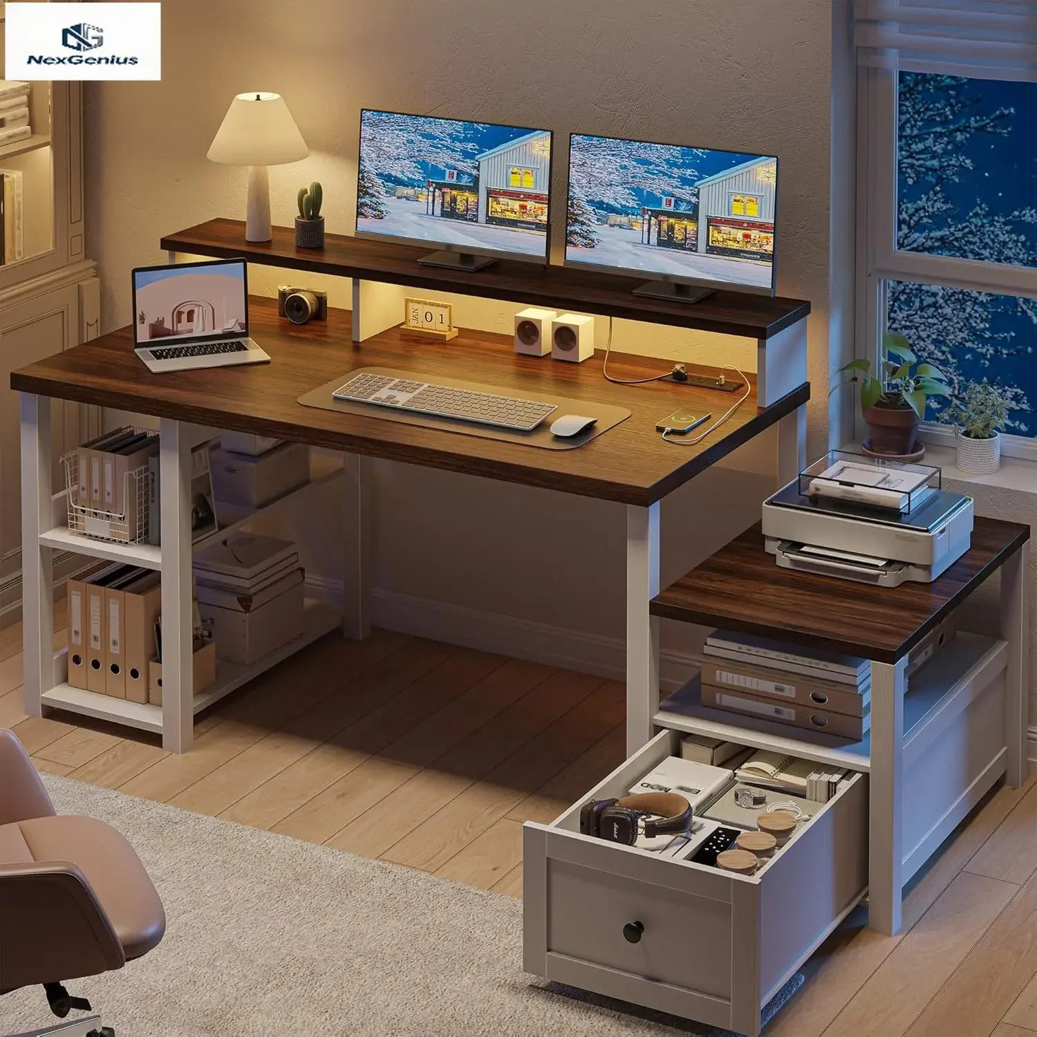 โต๊ะเกมมิ่งสีขาวพร้อมลิ้นชัก ป - Home Office Work Table บทวิจารณ์และราคา